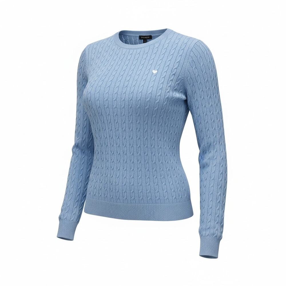 Divided H&M Blue Cable Knit Crewneck Heart Sweater L Viscose Blend